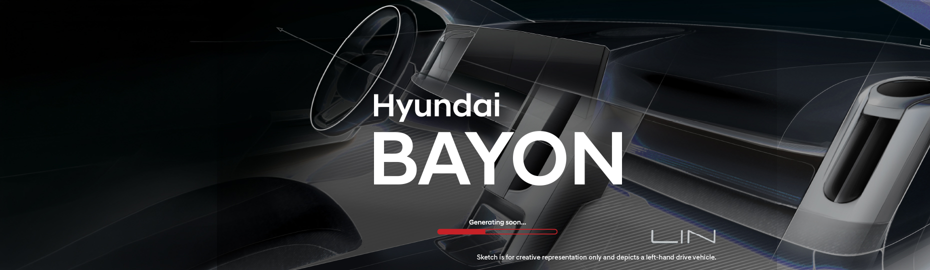 Hyundai BAYON interior design sketch featuring a futuristic digital cockpit, connected car technology, smart mobility innovation, advanced dashboard design, and Hyundai's upcoming intelligent SUV