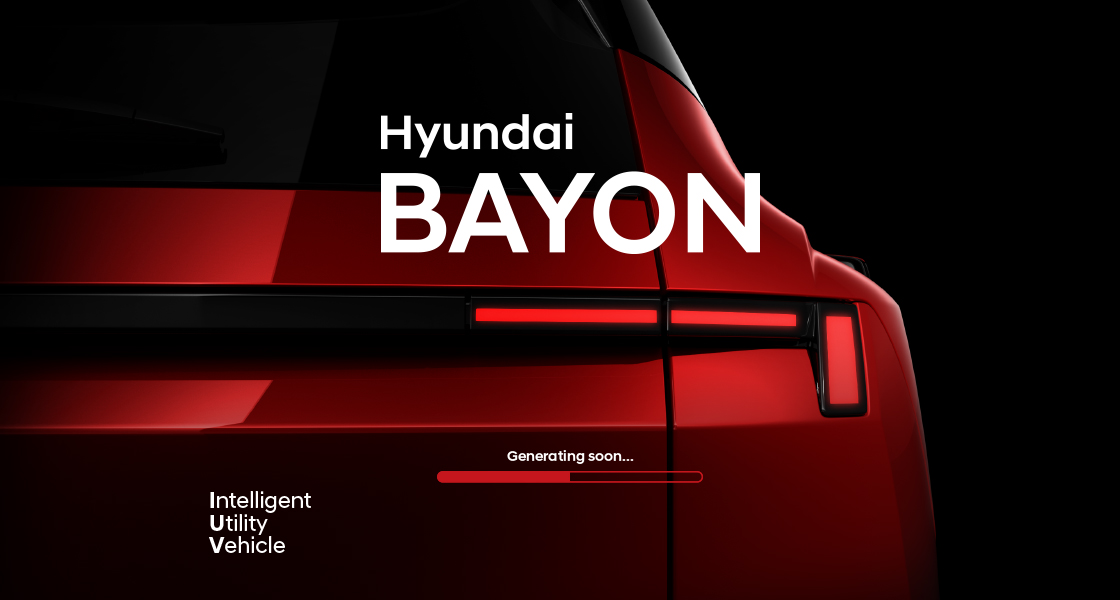 Hyundai BAYON rear exterior teaser featuring signature LED tail lamps, futuristic SUV design language, connected mobility innovation, premium styling, and Hyundai's upcoming intelligent SUV.