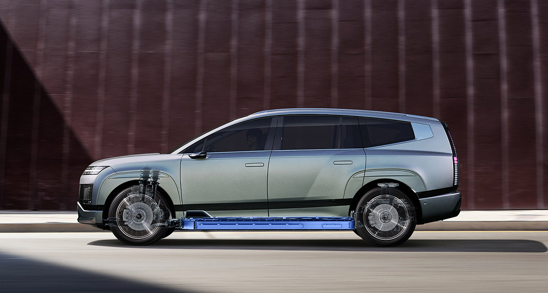 Rear driving shot of IONIQ 9 