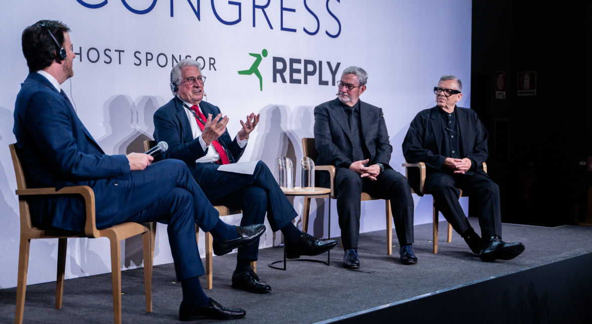 L-R: KC Crain, President and Chief Executive Officer of Crain Communications; Giorgetto Giugiaro; Luc Donckerwolke, President, Chief Design Officer, and Chief Creative Officer, Hyundai Motor Group; Peter Schreyer, former President and Chief Design Officer, Hyundai Motor Group 
