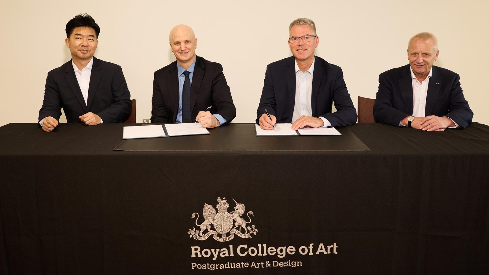 From left; Rae Wook Hong, Vice President and Head of Global Design Management Team at Hyundai Motor Group; Christopher Lindner, President and Vice-Chancellor of Royal College of Art; Paul Philpott, President and CEO of Kia UK; Nick Tunnell Director of Business Transformation and Systems of Hyundai UK (Credit: Shaun James Cox)