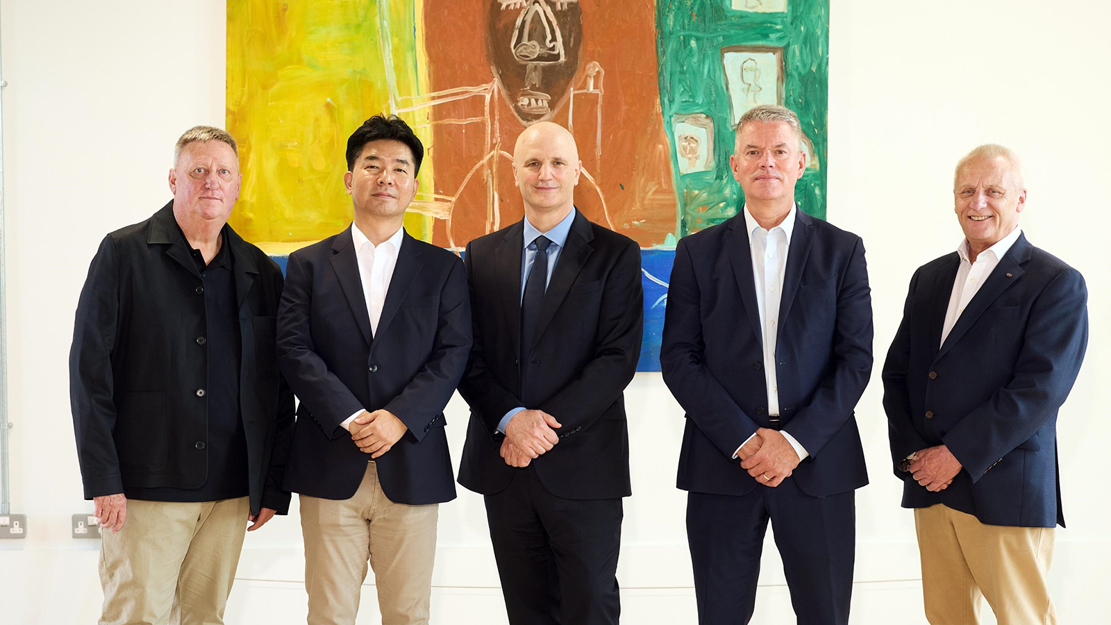 From left; Professor Dale Harrow, Chair of Intelligent Mobility Design Centre and Head of Intelligent Mobility Design Programme; Rae Wook Hong, Vice President and Head of Global Design Management Team at Hyundai Motor Group; Christopher Lindner, President and Vice-Chancellor of Royal College of Art; Paul Philpott, President and CEO of Kia UK; Nick Tunnell Director of Business Transformation and Systems of Hyundai UK (Credit: Shaun James Cox)