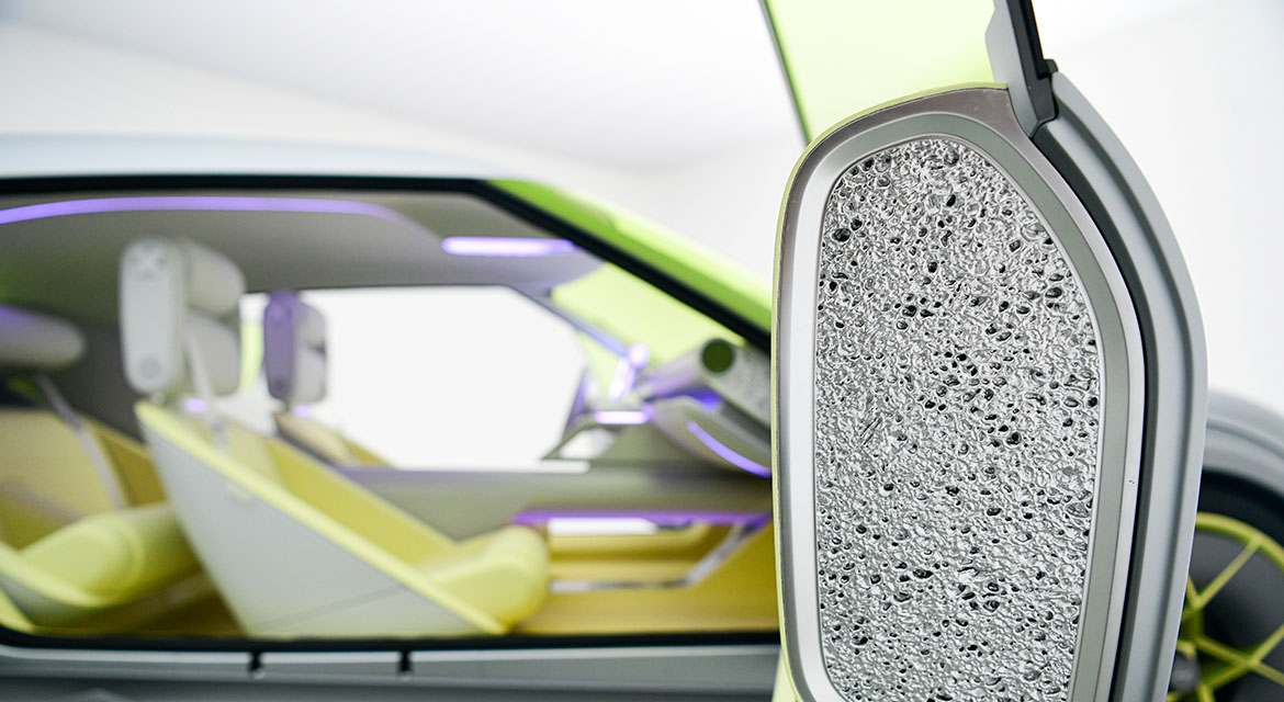 Ever heard of aluminum foam? Not only does it have a striking visual quality, but it’s lightweight and contributes to the door’s structure.