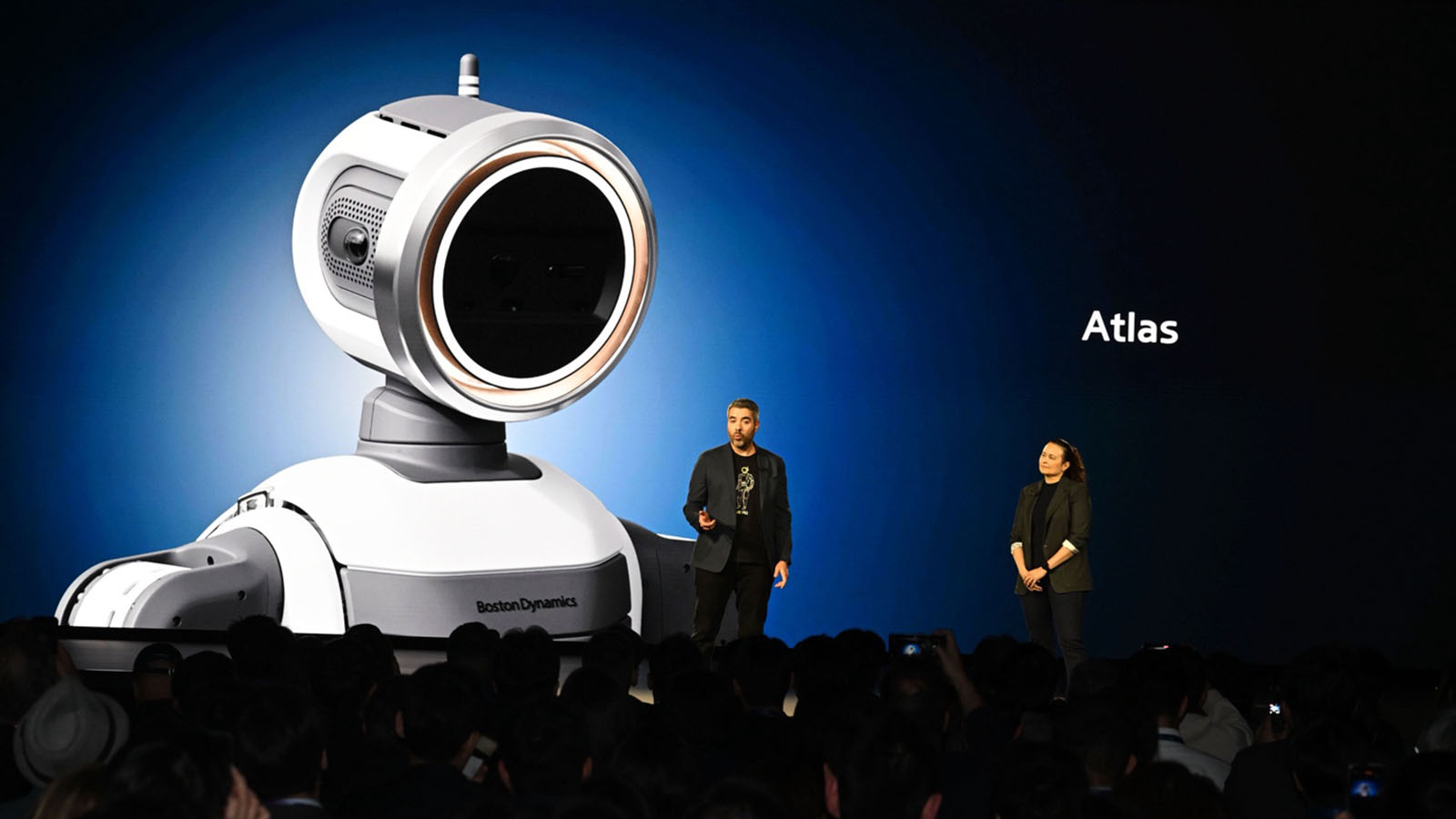 (From left) Alberto Rodriguez, Director of Atlas Behavior at Boston Dynamics; Carolina Parada, Head of Robotics at Google Deepmind