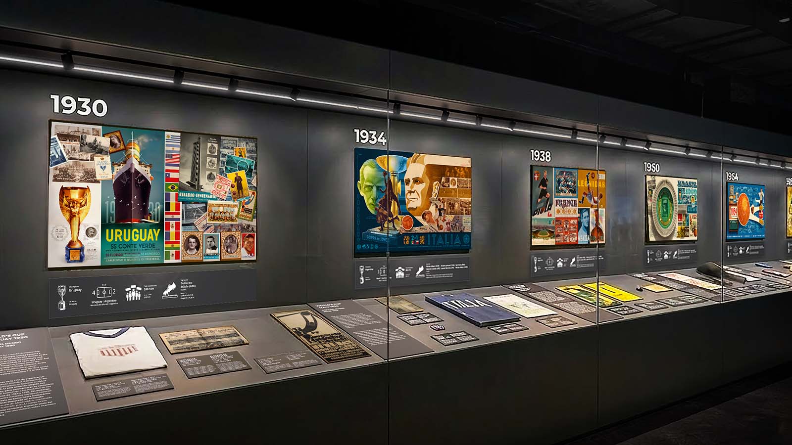 Rendered view of the FIFA Museum exhibition space (FIFA heritage exhibits)
