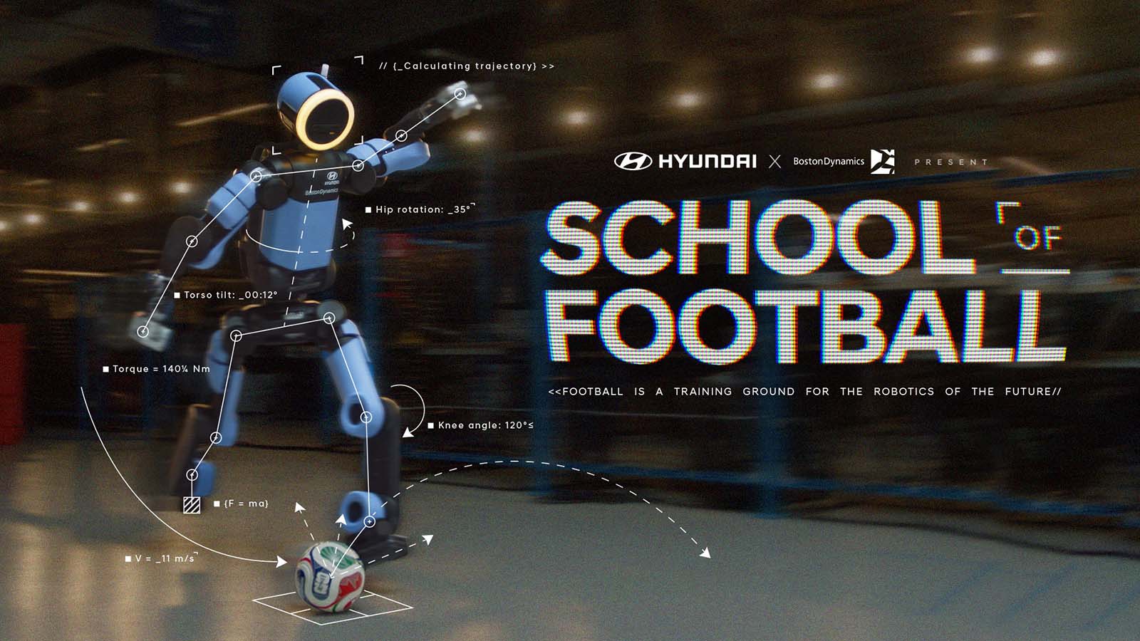 Description: In a new video from Hyundai Motor, Boston Dynamics humanoid robot Atlas flawlessly executes a series of complex football (soccer) drills.